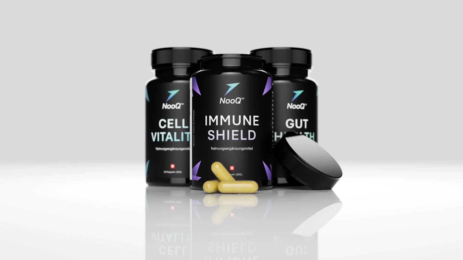 NooQ™ Immune Shield Nahrungsergänzungsmittel mit gelben Kapseln, Cell Vitality & Gut Health Produkte